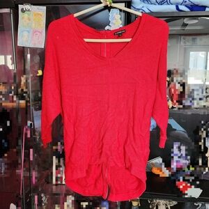 Express Sweater Womens Large Gray Metallic Knit V Neck Dolman Zip Back Pullover